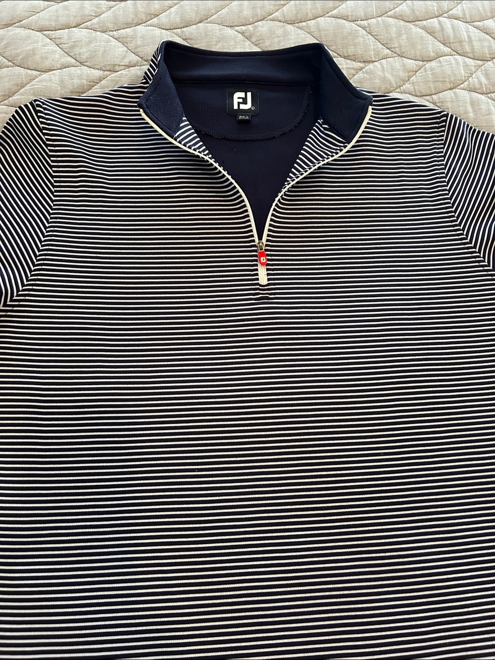 FootJoy Navy/White Stripe Long Sleeve Quarter Zip Pullover